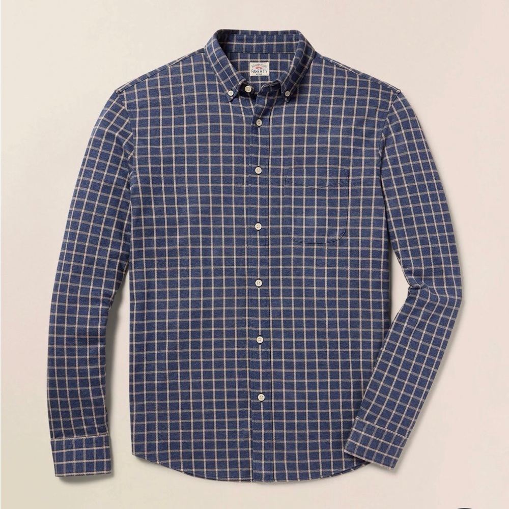 Faherty Navy Coastline Knit button-down shirt - Twilight Check. Size L